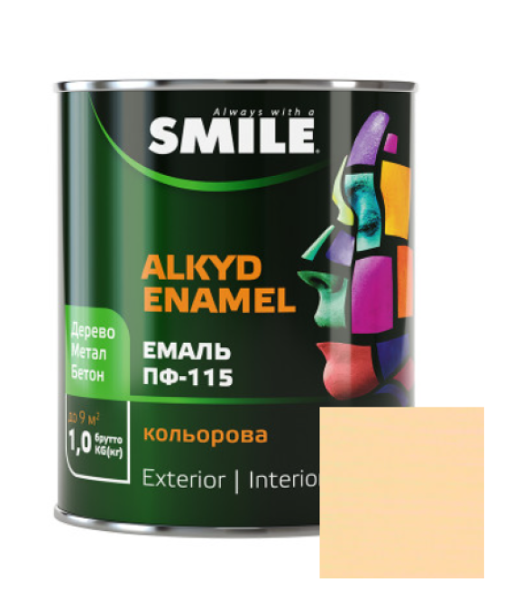 Фарба емаль алкідна по дереву і металу ПФ-115 ТМ Smile бежева 0.9кг