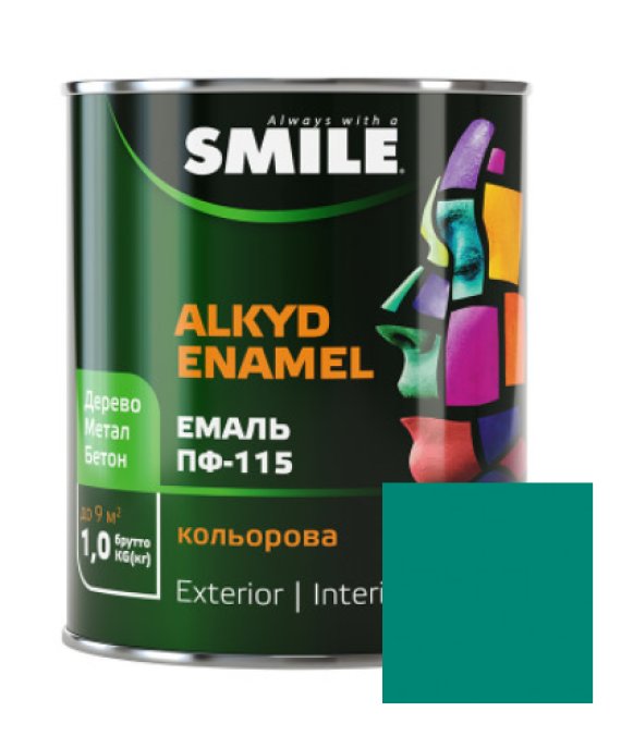 Фарба емаль алкідна по дереву і металу ПФ-115 ТМ Smile бірюза 0.9кг