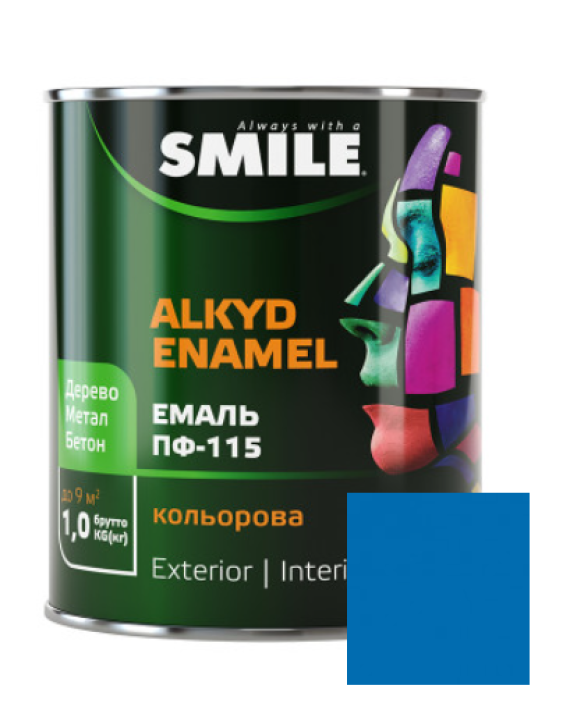 Фарба емаль алкідна по дереву і металу ПФ-115 ТМ Smile блакитна 2,8кг