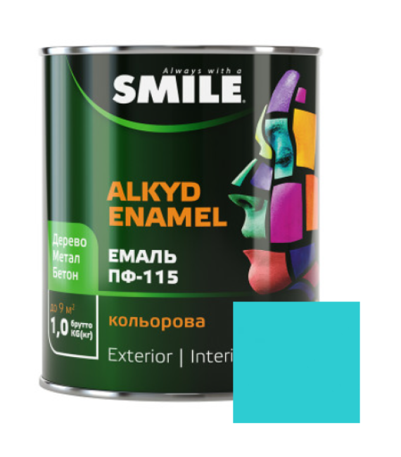 Фарба емаль алкідна по дереву і металу ПФ-115 ТМ Smile блідо-блакитна 0.9кг