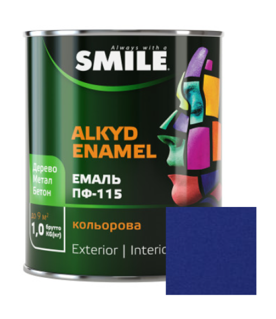 Фарба емаль алкідна по дереву і металу ПФ-115 ТМ Smile електрик 0,9кг