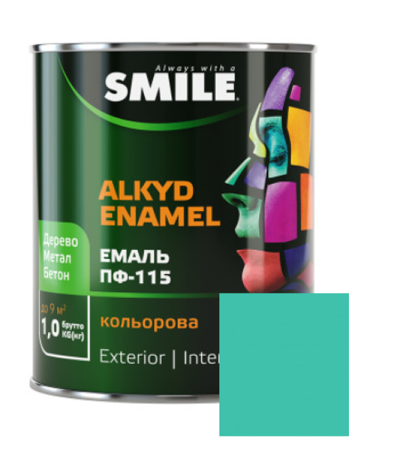 Фарба емаль алкідна по дереву і металу ПФ-115 ТМ Smile морська хвиля 0,47кг