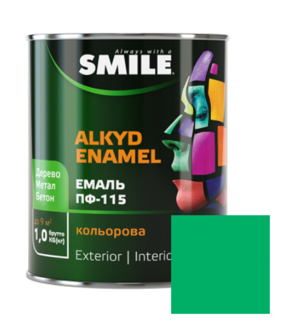 Фарба емаль алкідна по дереву і металу ПФ-115 ТМ Smile салатова 0,9кг