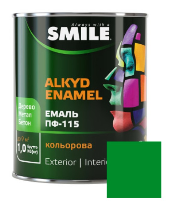 Фарба емаль алкідна по дереву і металу ПФ-115 ТМ Smile світло-зелена 0,9кг