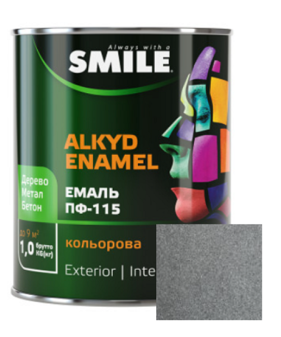 Фарба емаль алкідна по дереву і металу ПФ-115 ТМ Smile срібляста 0,37кг