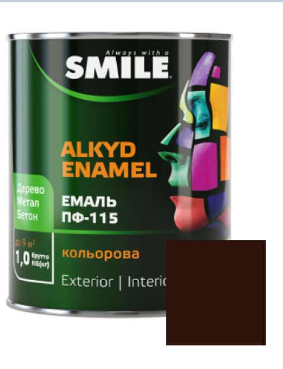 Фарба емаль алкідна по дереву і металу ПФ-115 ТМ Smile темно-коричнева 2,8кг