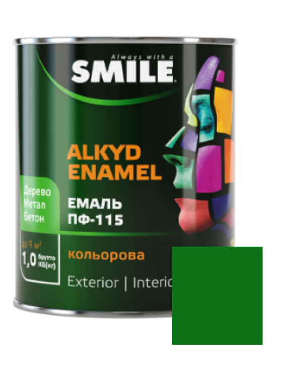 Фарба емаль алкідна по дереву і металу ПФ-115 ТМ Smile яскраво-зелена 2,8кг