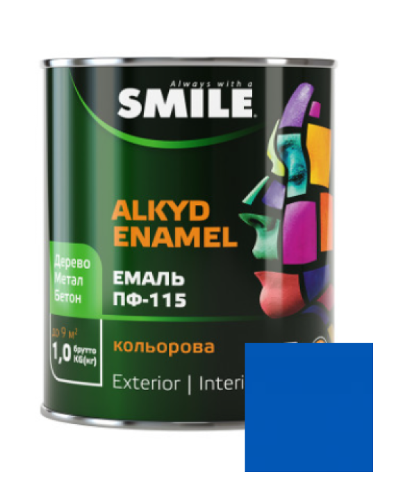 Фарба емаль алкідна по дереву і металу ПФ-115 ТМ Smile яскраво-блакитна 0,9кг