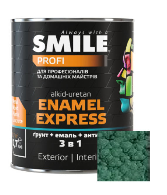 Емаль SMILE 3в1 Молотковий ефект Антикорозійна карпатська зелень 2,0л