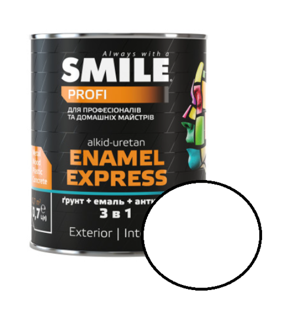 Емаль SMILE 3в1 гладка Антикорозійна RAL 9010 Білий 2,0л