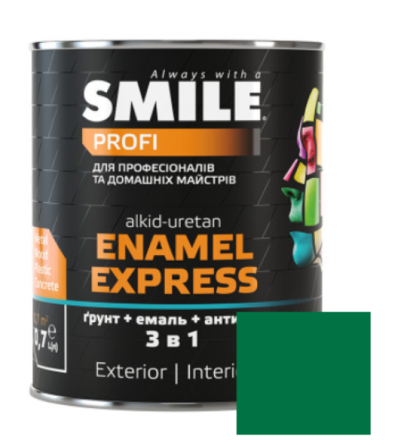 Емаль SMILE 3в1 гладка Антикорозійна RAL 6029 Зелена 0,7л