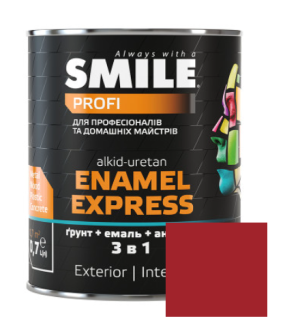 Емаль SMILE 3в1 гладка Антикорозійна RAL 3002 червона 0,7л