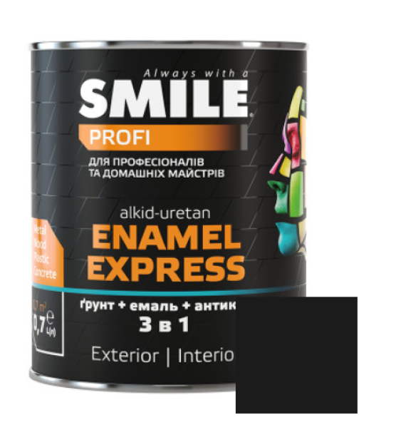 Емаль SMILE 3в1 гладка Антикорозійна RAL 9011 чорна 0,7л